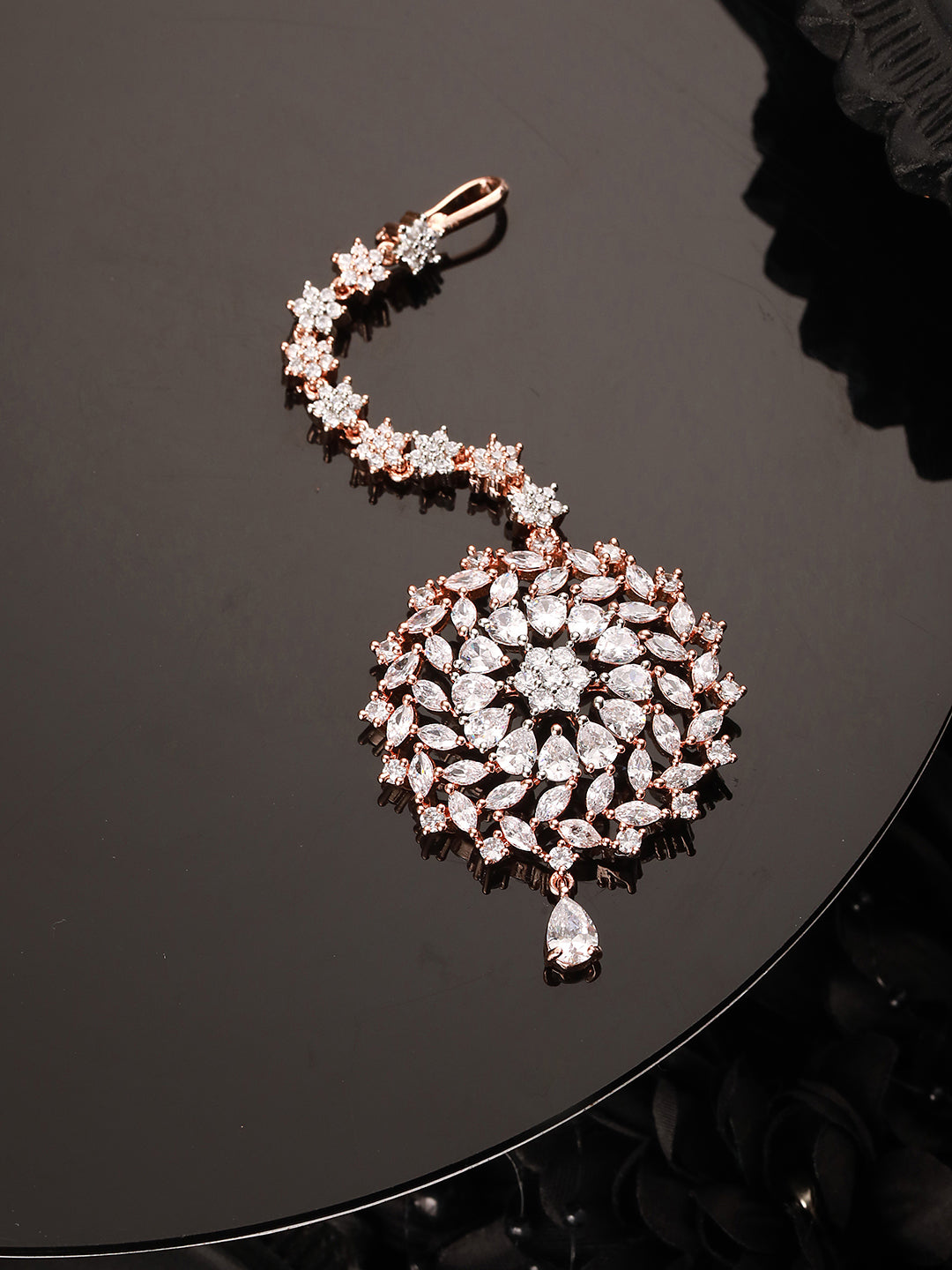 Stunning Floral Diamond Maang Tikka Round & Rose Gold plated for Women & Girls